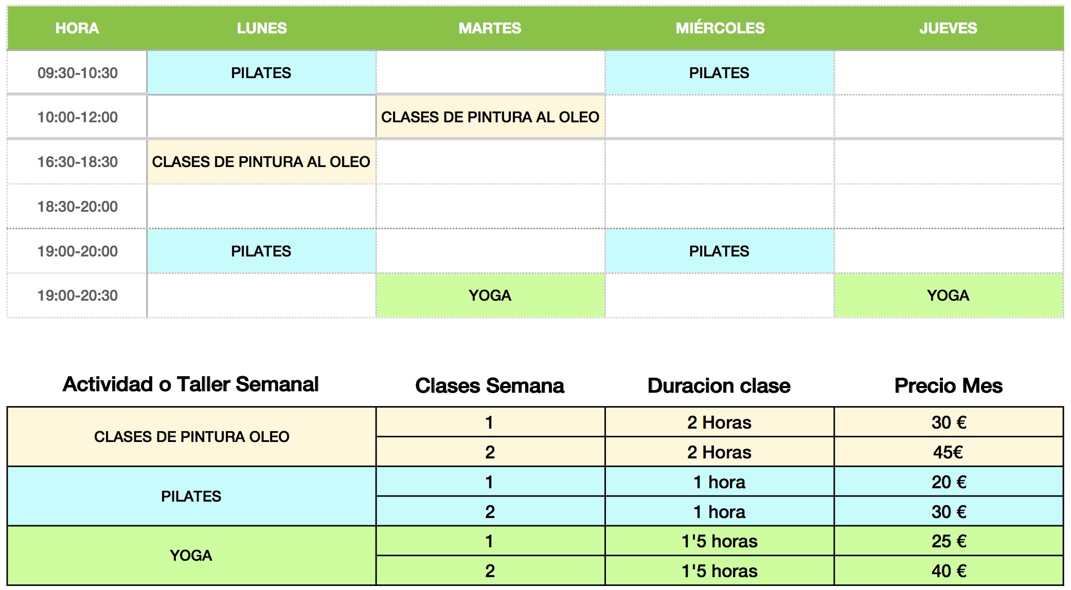 Actividades Tikun centro del bienestar, pilates, yoga, camino del perdón, un curso de milagros, clases de pintura al oleo