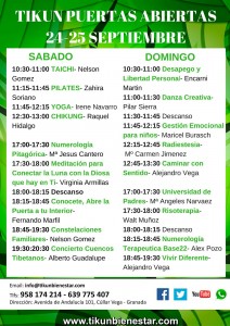 jornadas de puertas abiertas actividades gratuitas yoga chi kung taichi fosfeno alejandro vega alex pozo numerología terapeutica en base 22 risoterapia danza creativa yoga pitagorica coaching concierto cuencos universidad de padres metodo dicedir caminar con sentido gestion emocional para niños desapego y libertad radiestesia