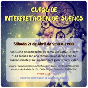 CURSO INTERPRETACIÓN DE SUEÑOS tikun centro del bienestar cullar vega